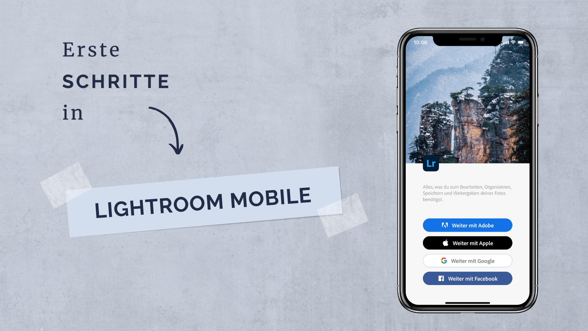 Die Anmeldeoberfläche von der App Lightroom Mobile wird angezeigt.